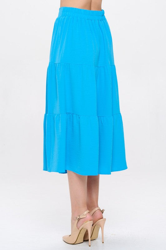 Solid Tiered Midi Skirt with Pockets-2