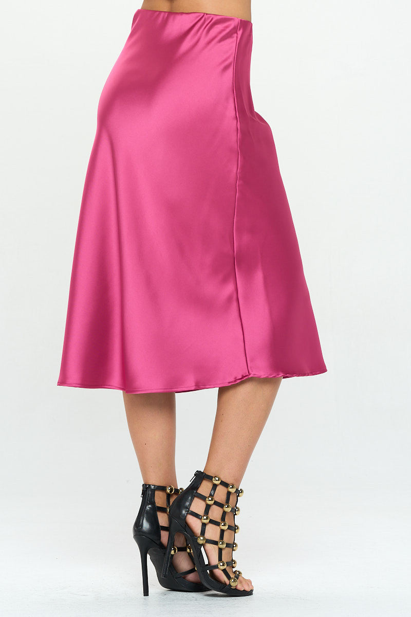 Solid Stretch Satin Midi Skirt-2