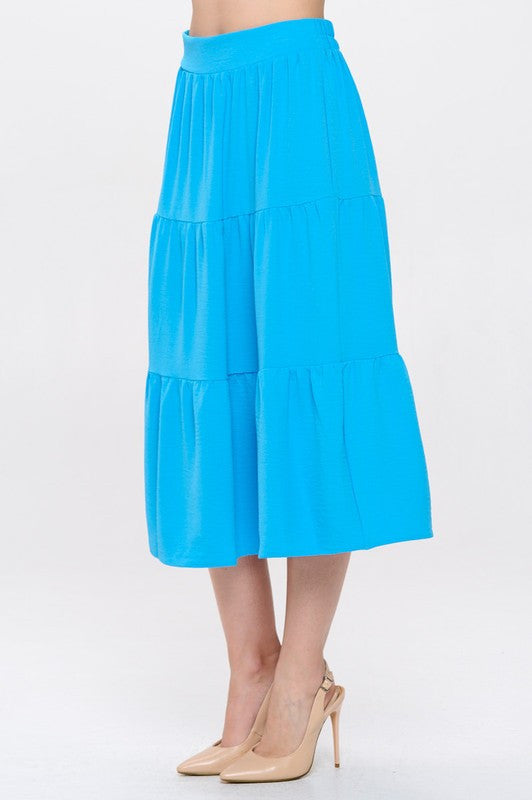 Solid Tiered Midi Skirt with Pockets-1