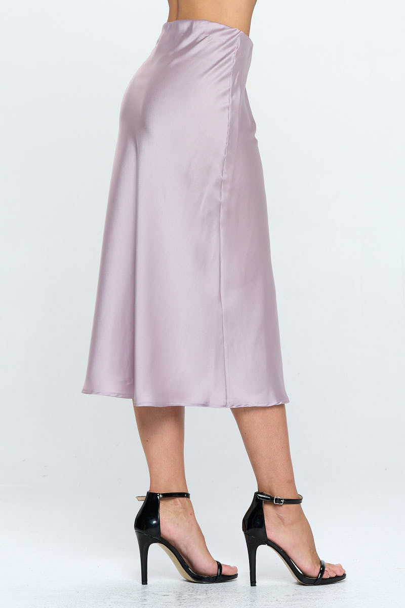 Solid Stretch Satin Midi Skirt-2