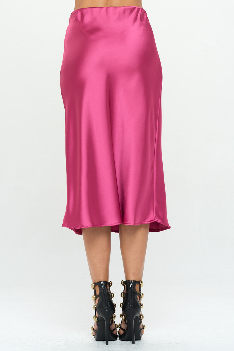 Solid Stretch Satin Midi Skirt-3