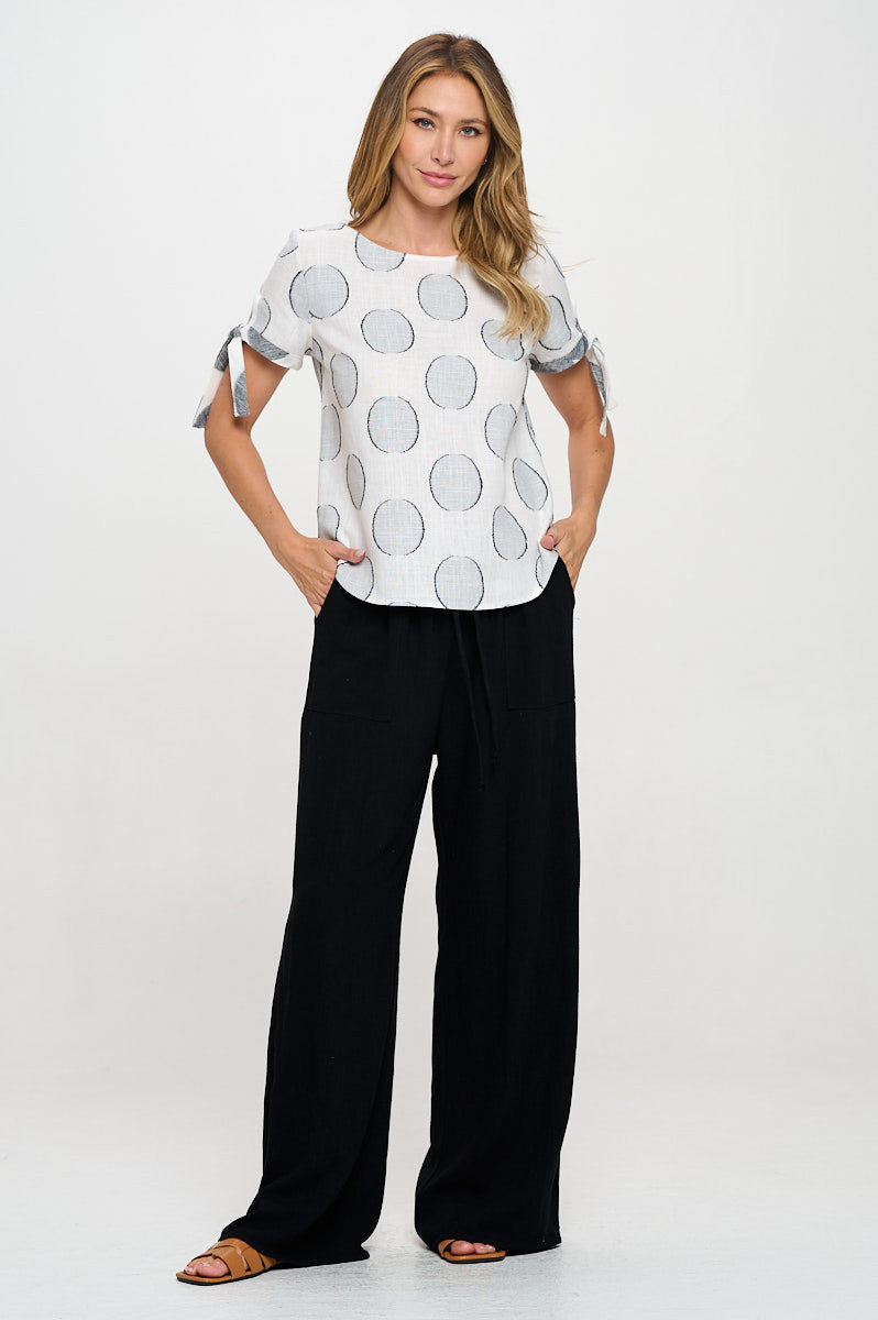 Polka Dot Short Sleeve Top with Tie Sleeve-4