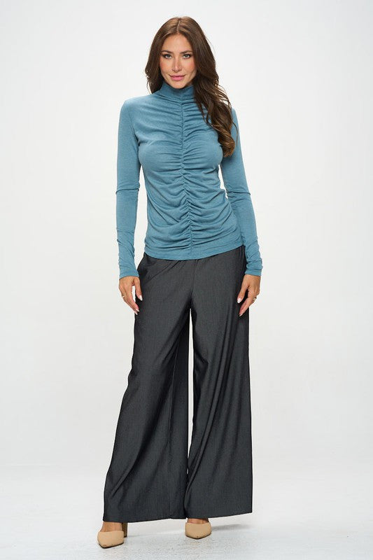 Knit Long Sleeve Mock neck Top with Scrunched Detail-4