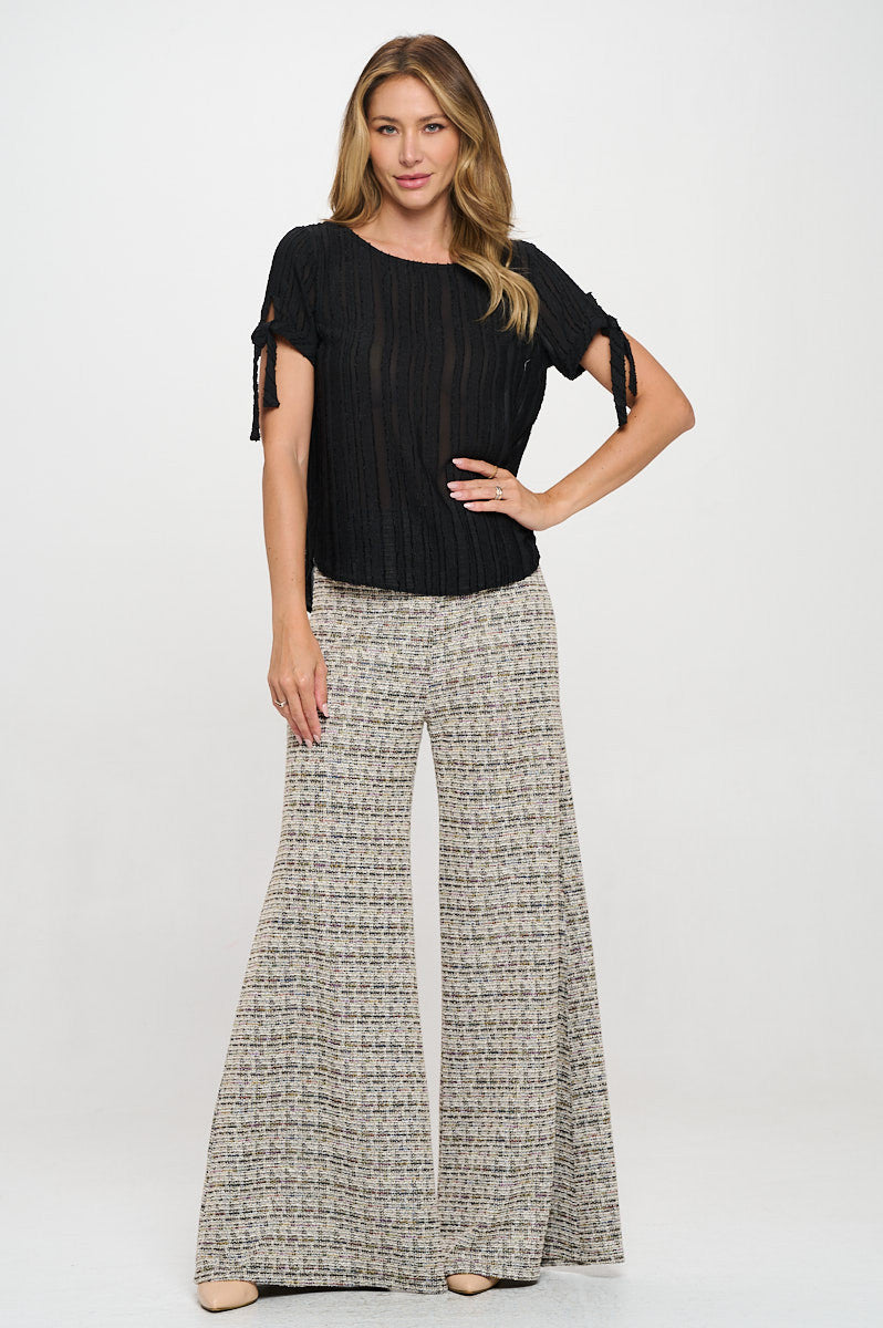 Textured Solid Short Sleeve Top with Tie Sleeve-4