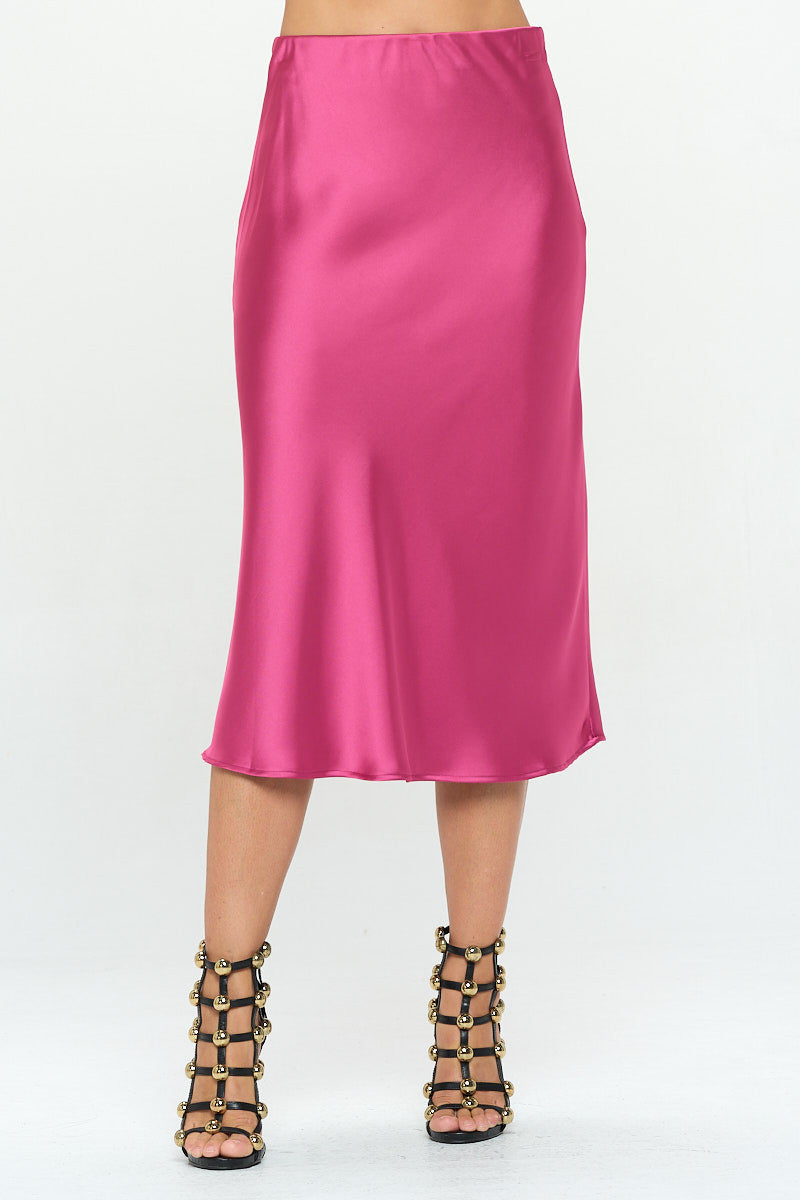 Solid Stretch Satin Midi Skirt-0