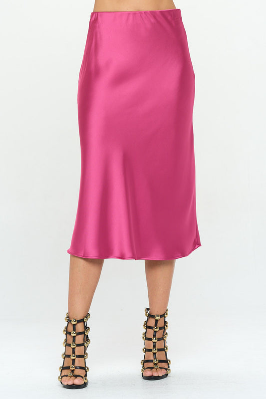 Solid Stretch Satin Midi Skirt-0