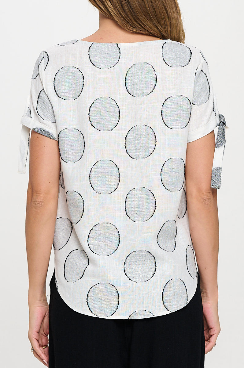 Polka Dot Short Sleeve Top with Tie Sleeve-3
