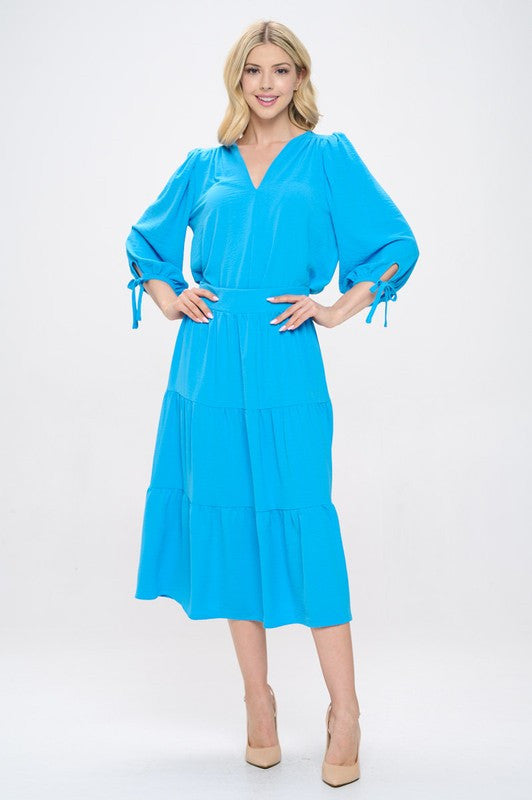 Solid Tiered Midi Skirt with Pockets-4