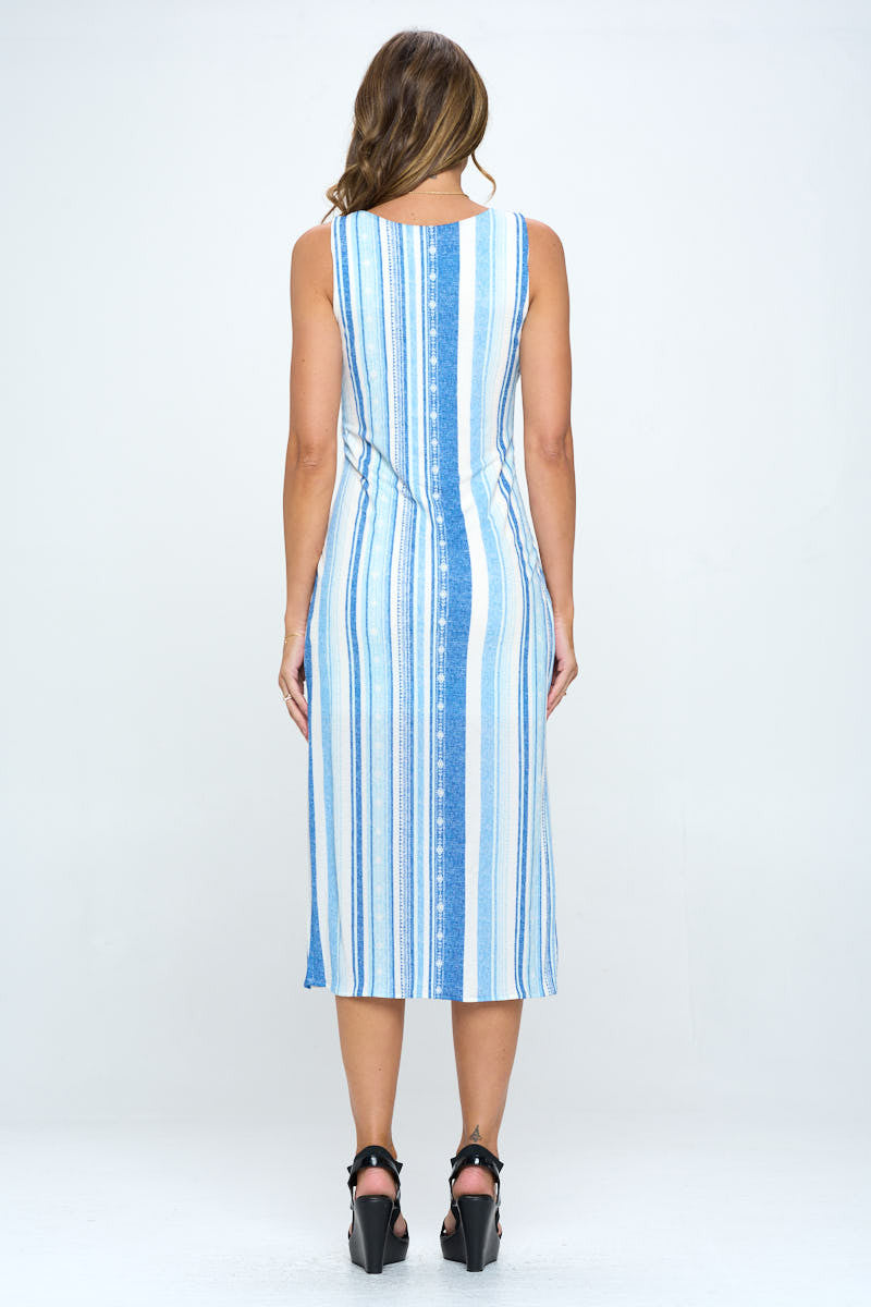 Blue Knit Sleeveless Dress with Tie-4